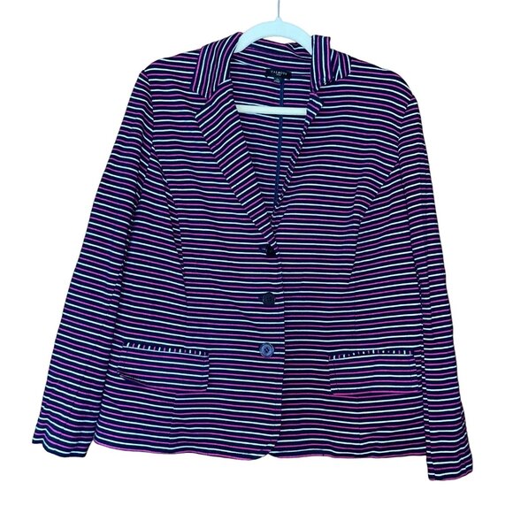 Talbots Womens Striped Navy Pink & White Blazer Size 1X With Button Front - Picture 1 of 8